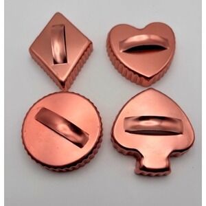 4 Vtg Aluminum Cookie Cutters Heart Spade Circle Diamond Excellent Condition